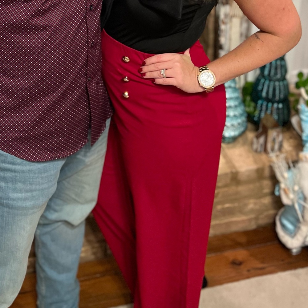 SHEIN Hot Pink High-Waist Button-Front Trousers